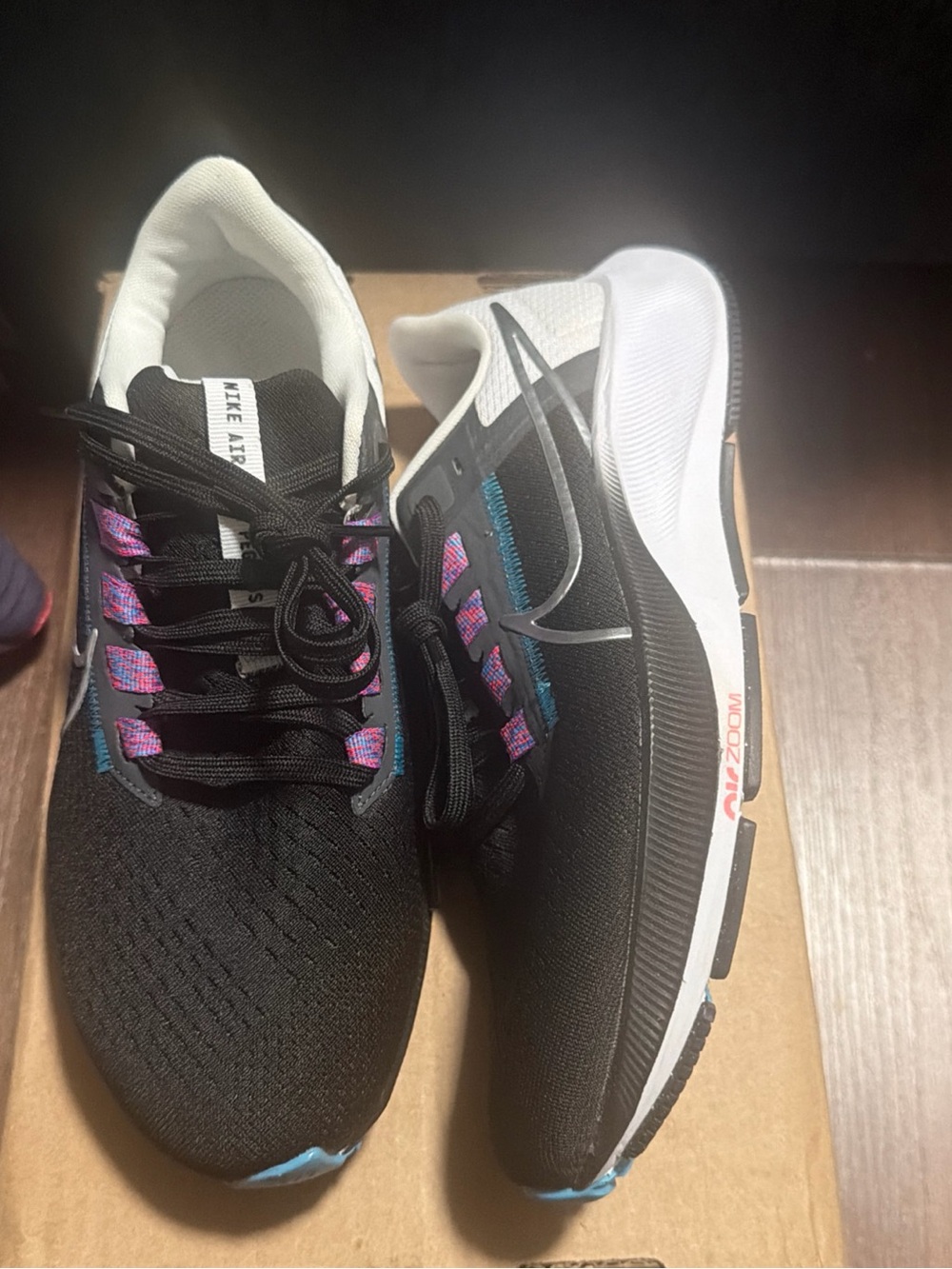 Nike Air Zoom Pegasus 38 Black Silver White Blue Fuchsia Men Running CW7356-003